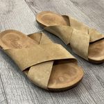 Yokono Genuine Leather Size 8 Suede Cross Strap Slide Sandals Tan Photo 0