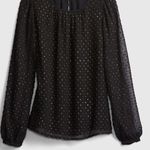 Gap Women's Black Blouse Copper Dots Sheer Long Sleeve Crew Neck Casual- Medium Photo 0