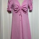 H&M Divided Pink & Black Polka Dot Women’s Ruched Y2K Short Sleeve Midi Dress Photo 0