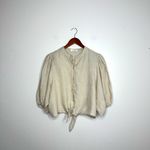 Lanhtropy Natural Bubble Linen Crop Top Beige‎ Tie Waist White Size L Photo 1