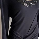 SÃO PAULO Black Sequin Asymmetrical Hem Knit Dress – Scoop Neck – Size 8 Photo 1