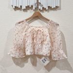 J.ING Jing White with Pink Flower Print Short Sleeve Crop Top One Size NWT Photo 0