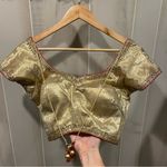 Handmade Golden saree Bollywood jeweled bling bling top open back crop beads Photo 6