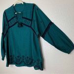 ZARA  Emerald Green Embroidered Eyelet Tassel Long Sleeves Peasant Top Photo 5