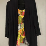 Notations  Black Multicolored Cardigan Built In Tank 3/4 Sleeve Size 1X Photo 0