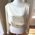 EXPRESS  Ivory Cream Satin Long Sleeve Cropped Shoulder Pad Blouse Top Size Small Photo 1