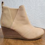 Toms Womens Kelsey Booties 6 Beige Leather Suede Round Toe Slip On Ankle Wedge Photo 0