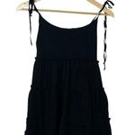 Swiss Dot Tiered Ruffle Babydoll Tie Strap Mini Dress in Black Size S Photo 1