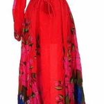 Farm Rio Summer Foliage Scarf Red Maxi Dress Size Large Special Event Photo 0