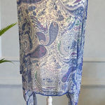 J Jill Paisley X3X Kimono Cover Up Poncho Blue White Viscose Modal Blend Photo 0