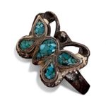 Vintage Native American Silver Turquoise Inlay Butterly Ring Womens 7.5 Estate Photo 0