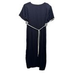 Vintage 80s Navy Blue Maxi Dress Sailor White‎ Trim Sz 14 Nautical Preppy Retro Photo 1