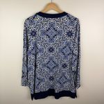 Lands' End  Floral Tunic Top Size XL Blue Soft Stretch Coastal Comfy Resort V-Neck Photo 2