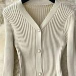 Cream Knit Two Piece Cardigan & Midi Skirt Set with Faux Fur trim Size Small Photo 4