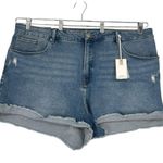 Good American Good Curve Raw Hem Denim Shorts size 24 Plus NWT Pockets Photo 0