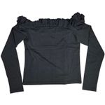 J.Crew Stretch cotton-blend off-the-shoulder top with rosettes Black M NWT Photo 1