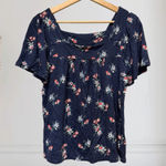 Lucky Brand Floral Square Neck Peasant Short Sleeve Cotton Top Size S Blue Photo 0