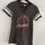 Majestic Baltimore Orioles Distressed Baseball Tee Gray V-Neck Striped Small Photo 1