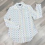 Zac & Rachel Sunglasses Button Up Shirt Blouse White Multi Small Long Sleeve Photo 11