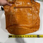 Michael Rome Designs Crocc Embossed Large Orange Leather Pockets Shoulder Bag Photo 10