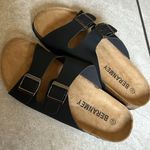 Beranmey Cork Footbed 2 Straps Adjustable Buckle Women Sandals, Size 42 Black Photo 5
