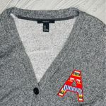 Forever 21  long sleeve cardigan sweater grey and red letter A size small shirt Photo 1
