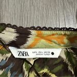 ZARA  Brown‎ & Green Boho Aztec Print Sheer Long Sleeve Button Down Shirt Size L Photo 6