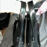 Olivia Harris Black Leather Duffel Bag with Modern Chain Photo 4