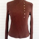 SheIn Brown Mock Neck Long Sleeve Ribbed Top Photo 0