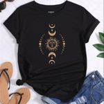 SheIn Curve Black Tee Sun & Moon Print Celestial Design T-shirt 1X Photo 1