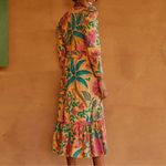 Farm Rio Anthropologie Women’s Orange Flowerdoscopic Floral Print Midi Dress XL Photo 5