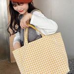 Boutique Korean Retro Gingham Reversible Tote Bag - Yellow Photo 3
