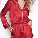 Victoria's Secret  Red Satin Rhinestone Romper 1 Piece Pajamas Shorts Size Large Photo 0