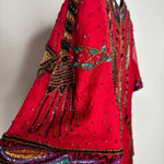 Laurence Kazar Vintage  100% Silk Beaded Sequin Tassel Blouse Red‎ Holiday Bling Photo 3