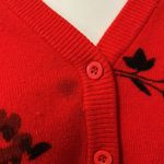 Vintage 80s Hong Kong cherry red black floral blossom button up cardigan sweater Size undefined Photo 5