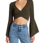 Flynn Skye Alyssa women’s dark green bell sleeve V-neck cropped top size small S Photo 0