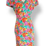 Vintage Jessica Howard Petite Yellow Pink Floral Wiggle Dress Bow Detail Mini Size 4P Photo 11