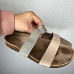 Loeffler Randall Women's Size 9 Beige Tan Leather Fur Slides Sandals Cork Sole Photo 0