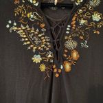 Free People Black Embroidered Floral Tunic Top Whimsy Pirate Women's size Medium Photo 4
