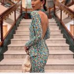 ZARA  Open Back High Neck Midi Length Green Floral Dress size L Photo 7