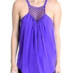 Rebecca Taylor Shirt Women Size 4 Purple Silk Braided Trim Fringe Tank Camisole Photo 0