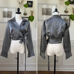 Vintage 80s 90s Le Château Metallic Silver Gunmetal Cropped Wrap Shirt M Size M Photo 1
