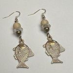 The Limited  Fish Charm Beaded Dangle Drop Pierced Earrings Gold Tone Photo 0