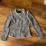 C. Wonder Asymmetric Navy & White Tweed Fringe Jacket Blazer Size: 4 Black Photo 2