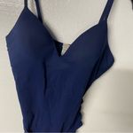 Tory Burch Swimsuit Gold T-Belt Navy Blue L One Piece Molded Cups V Neck Lined Photo 5