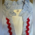 Entro Ric Rac Matilda Mini Dress Blue White Striped Ruffle V Neck Cotton Small Photo 2