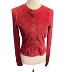 JOHN PAUL RICHARD Uniform Collection Women’s Small Leather & Knit Cardigan Sweat Red Photo 1
