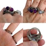 Lot of 5 Fashion Rings: Wired Wrapped, Wood & Glass Photo 1