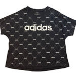 Adidas  Graphic Tee Womens Small Black AOP Spellout Logo Short Sleeve‎ T-shirt Photo 0