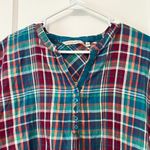 Soft Surroundings  plaid henley top rainbow multicolor 100% cotton medium petite Photo 4